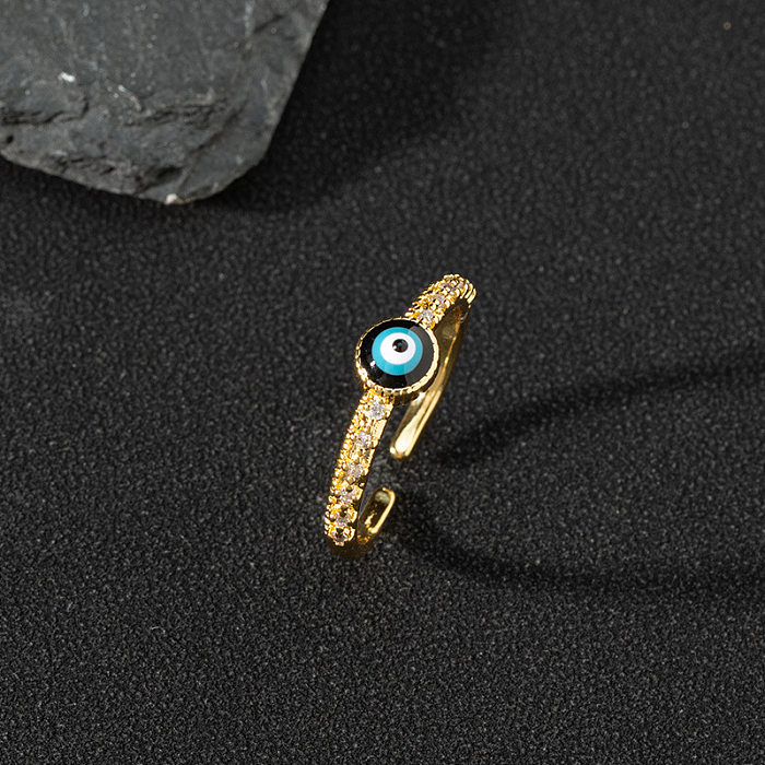 Moda olho borboleta cobre incrustação zircão anel aberto 1 peça