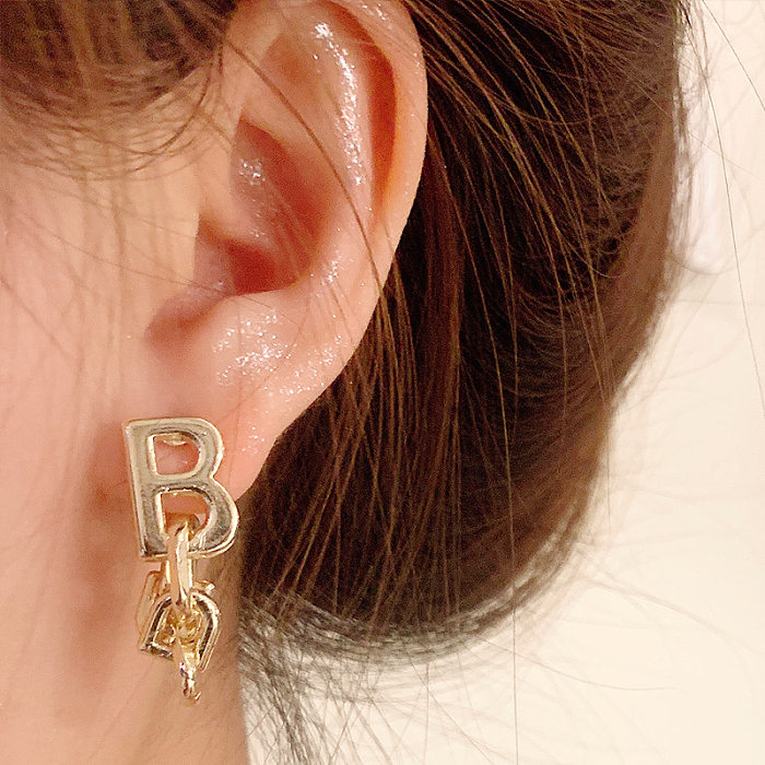 1 Pair Simple Style Shiny Letter Plating Copper 14K Gold Plated Drop Earrings