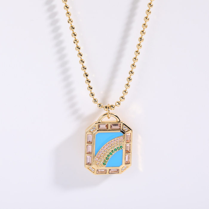 Casual Simple Style Geometric Rainbow Copper Plating Inlay Zircon Gold Plated Pendant Necklace