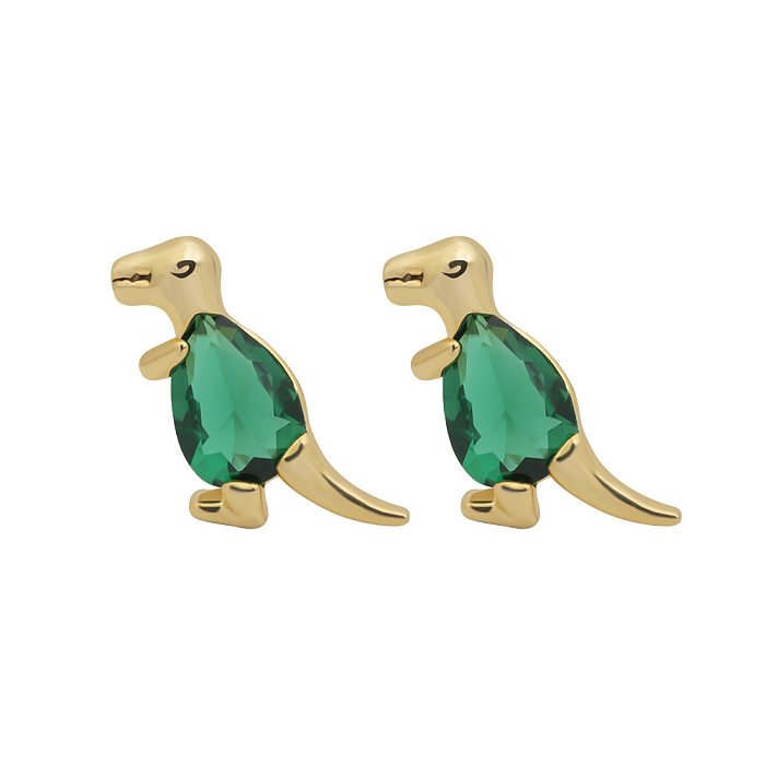 1 paire de clous d'oreilles en cuivre et Zircon, Style Streetwear Simple, incrustation de dinosaure