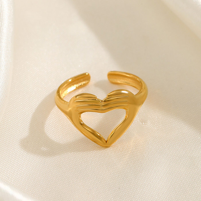 Simple Style Hand Heart Shape Stainless Steel Open Ring In Bulk