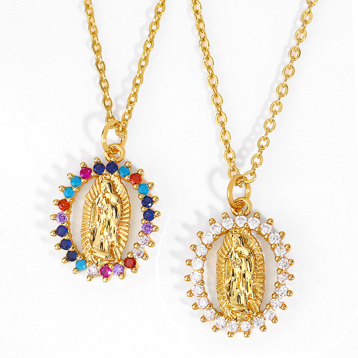 Simple Virgin Mary Geometric Pendant 18K Gold Plated Copper Necklace