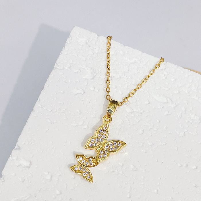 Graceful And Fashionable Butterfly Clavicle Chain Micro Zircon-Inlaid Pendant Ins Titanium Steel Gold Butterfly Valentine's Day Butterfly Necklace