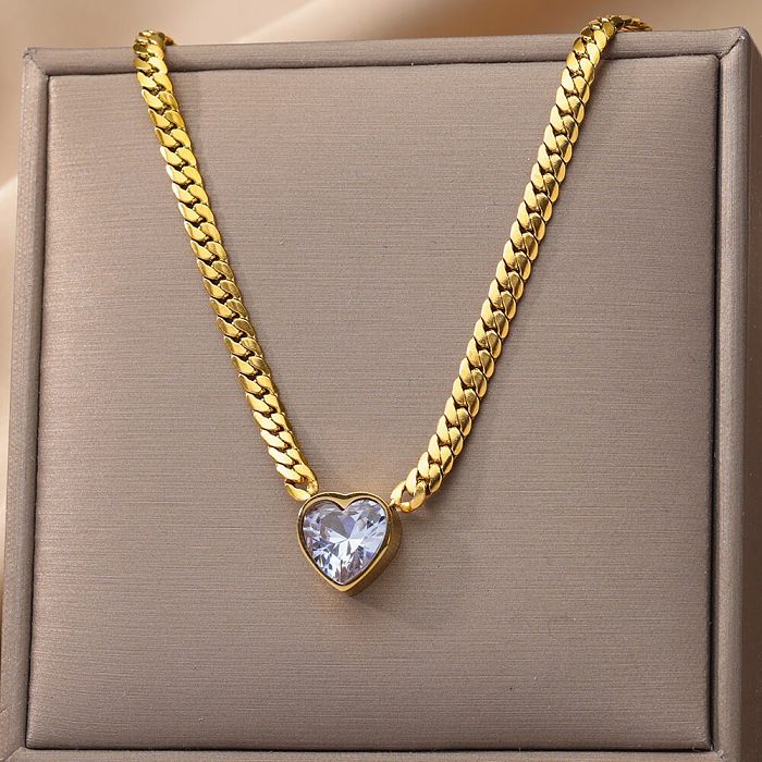 Colar de pulseiras de diamante artificial em forma de coração elegante chapeamento de aço titânio