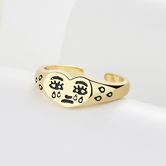 Anéis de cobre com formato de coração retrô Emoji Face 1 peça