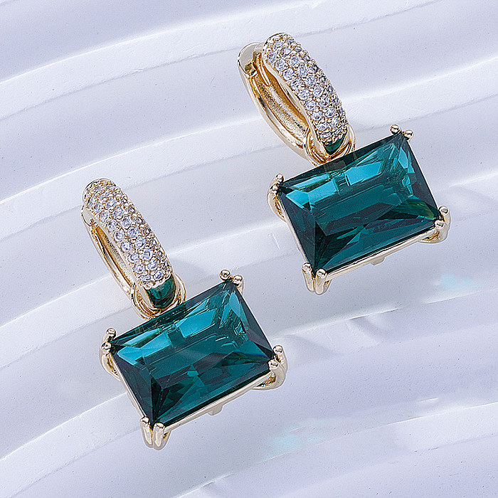 1 Pair Classic Style Square Inlay Brass Zircon Gold Plated Drop Earrings