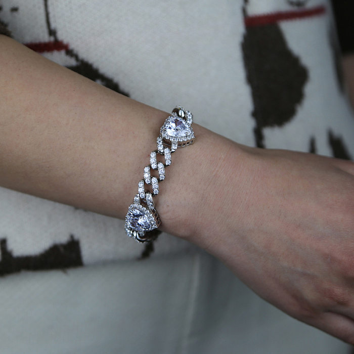 Hip-Hop Heart Shape Copper Inlay Zircon Bracelets