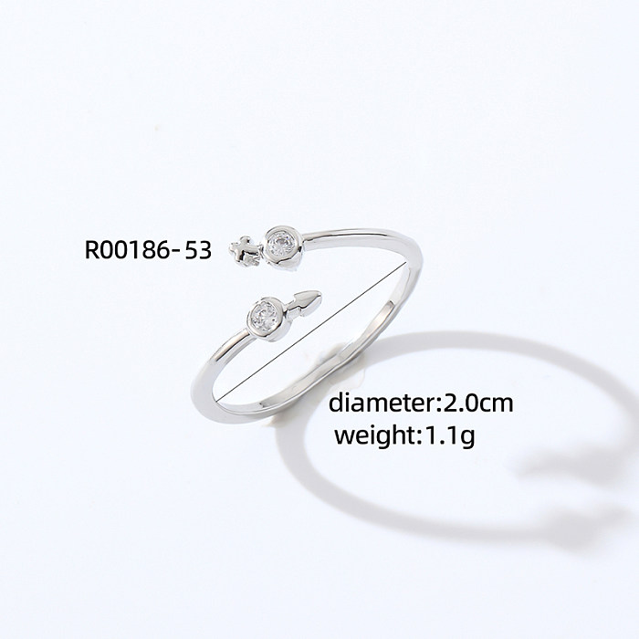Simple Style Round Star Copper Plating Inlay Zircon White Gold Plated Open Rings