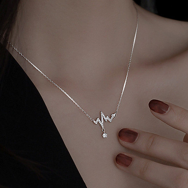 Fashion Electrocardiogram Copper Plating Inlay Zircon Pendant Necklace 1 Piece