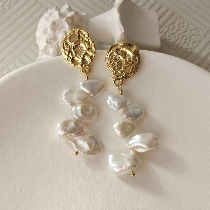 Baroque Pearl Earrings New Chen Shuting Crazy Sister-in-Law Same Style Elegant Metal Style Golden High-Grade Earrings