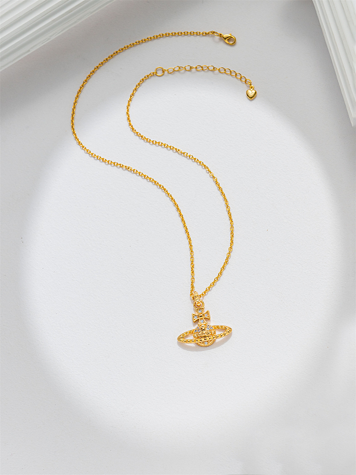 IG Style Simple Style Planet Kupferbeschichtung Inlay Zirkon vergoldet versilbert Anhänger Halskette