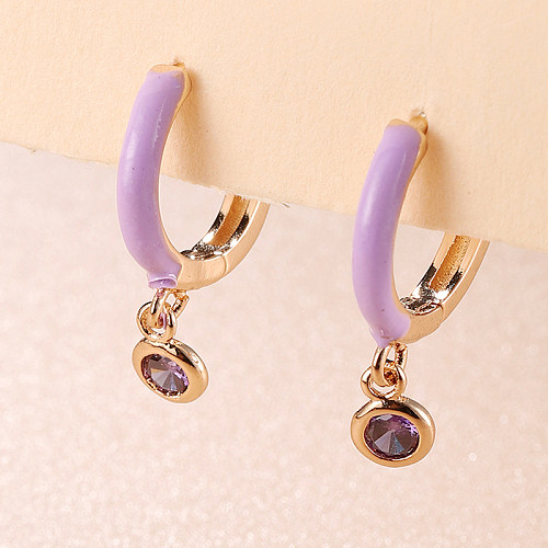 1 Pair INS Style Round Copper Inlay Artificial Gemstones Gold Plated Drop Earrings