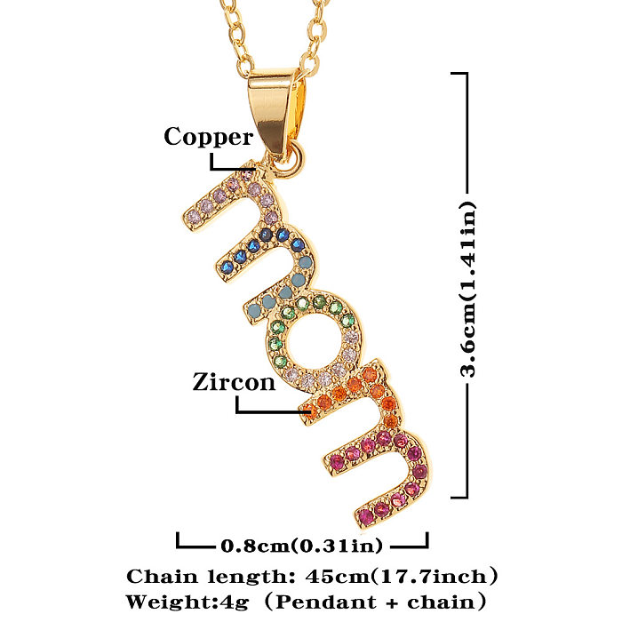 New Simple Copper Inlaid Zircon Letter MOM Pendant Mother's Day Necklace