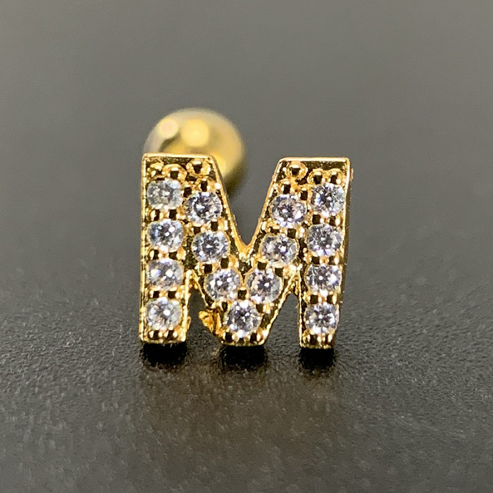 1 Piece Simple Style Letter Inlay Copper Zircon Ear Studs