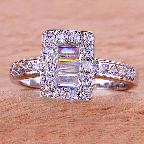 Elegant Glam Round Square Copper Plating Inlay Zircon Rings