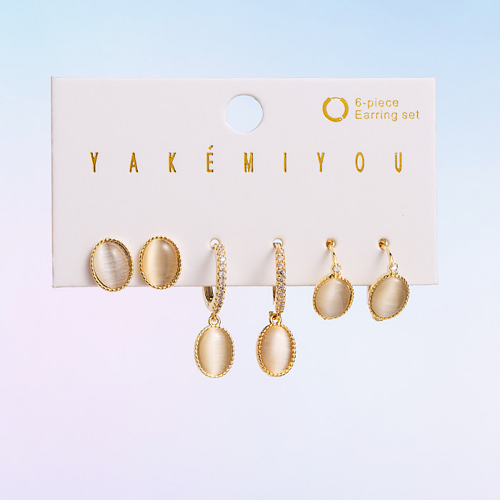 Sweet Round Water Droplets Heart Shape Copper Three-dimensional Opal 14K Gold Plated Earrings