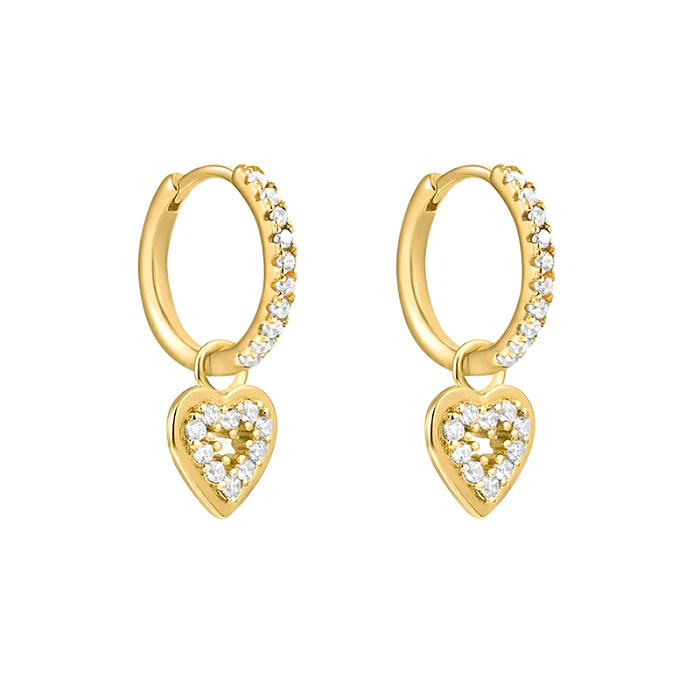 1 par IG estilo Streetwear gotas de agua redondas en forma de corazón con incrustaciones de cobre circón chapado en oro blanco pendientes colgantes chapados en oro