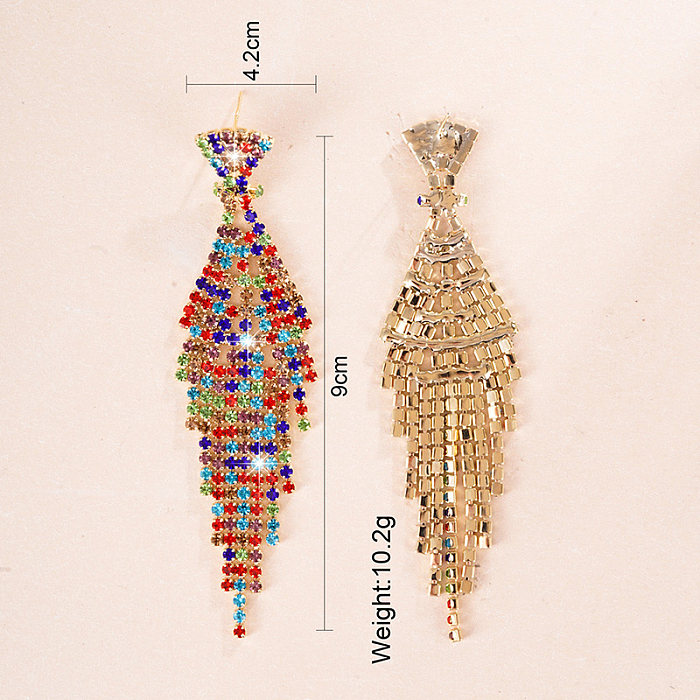 1 Pair Glam Shiny Tassel Heart Shape Rhombus Plating Inlay Copper Zircon 14K Gold Plated Drop Earrings