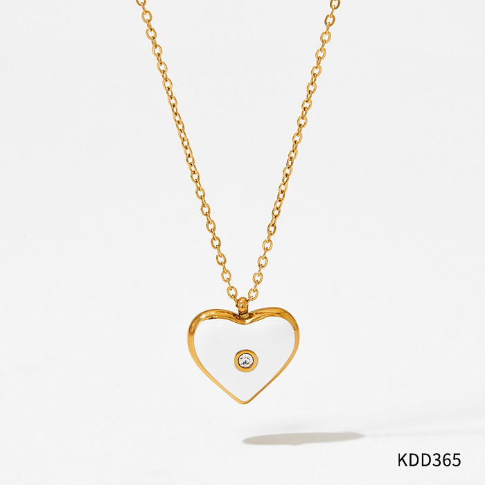 Simple Style Heart Shape Stainless Steel Inlay Rhinestones Earrings Necklace