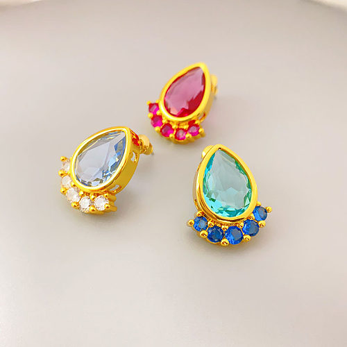 1 Pair Lady Water Droplets Plating Inlay Copper Artificial Gemstones Ear Studs