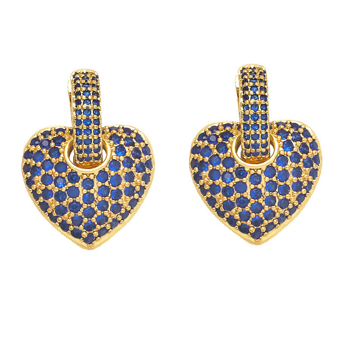 1 Paar elegante Streetwear-Ohrstecker in Herzform mit Inlay aus Kupfer und Zirkon vergoldet