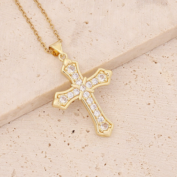 Nouveau Collier croix en cuivre Zircon Micro-ensemble hip-hop pendentif en or 18 carats collier vierge