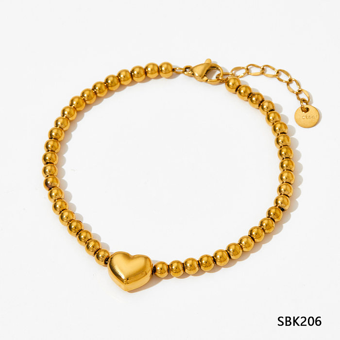 Einfache Herzform-Armband-Halskette aus Edelstahl mit Perlenbeschichtung