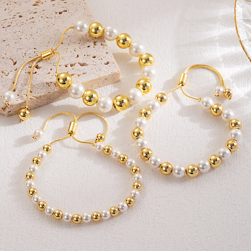 IG Style Simple Style Round Imitation Pearl Copper Plating 18K Gold Plated Bracelets