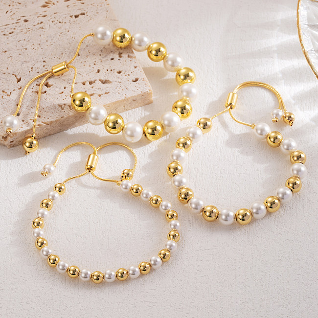 IG Style Simple Style Round Imitation Pearl Copper Plating 18K Gold Plated Bracelets
