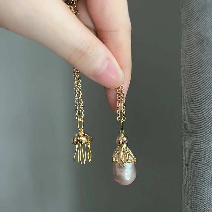 Simple Style Octopus Copper Plating Inlay Zircon Pendant Necklace