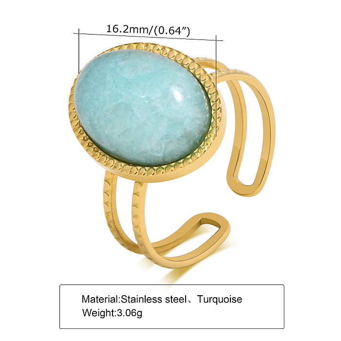 Estilo barroco estilo francês irregular oval chapeamento de aço inoxidável inlay gem anel aberto banhado a ouro 18K