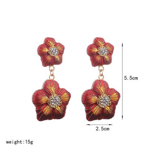1 paire de boucles d'oreilles rétro en forme de fleur douce, incrustation de placage en cuivre et Zircon plaqué or 18 carats