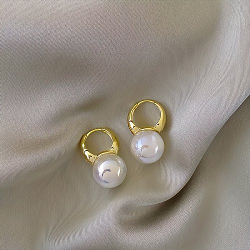 1 paire de boucles d'oreilles mignonnes en cuivre plaqué or avec incrustation de perles de couleur unie