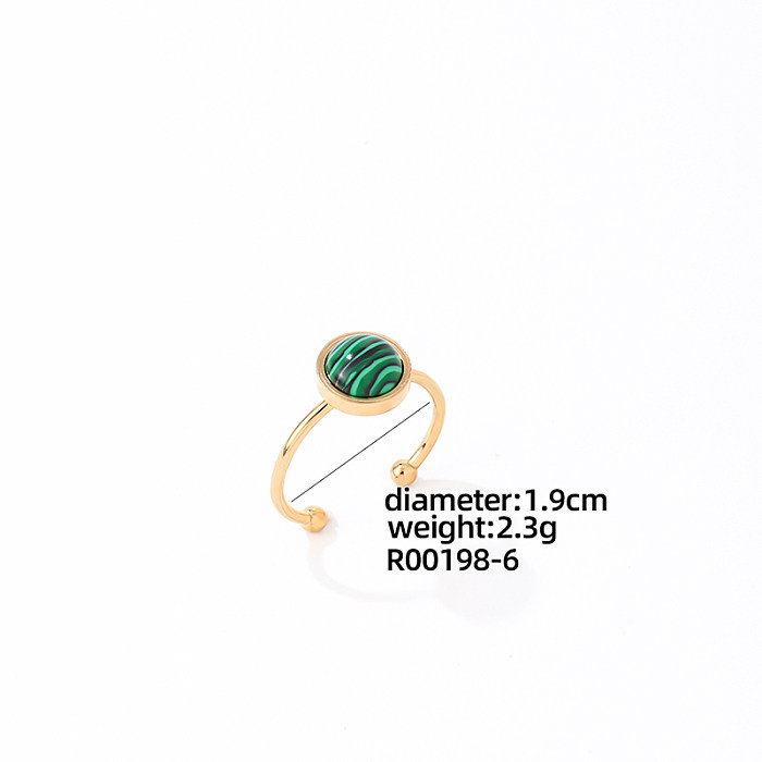 Casual Simple Style Korean Style Round Stainless Steel Plating Inlay Turquoise Gold Plated Open Rings
