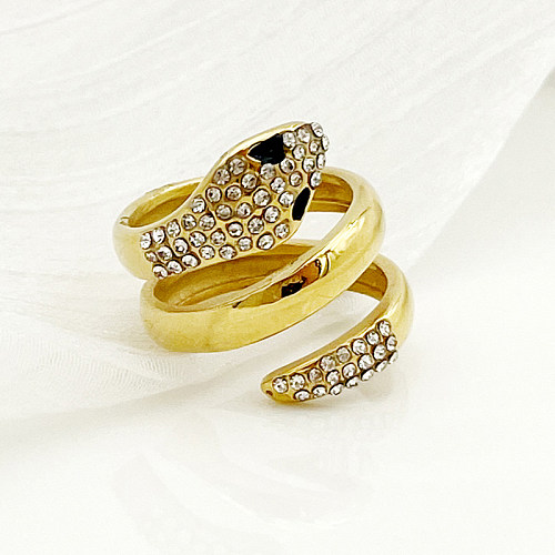 Retro Streetwear Snake Stainless Steel Plating Inlay Zircon Gold Plated Rings