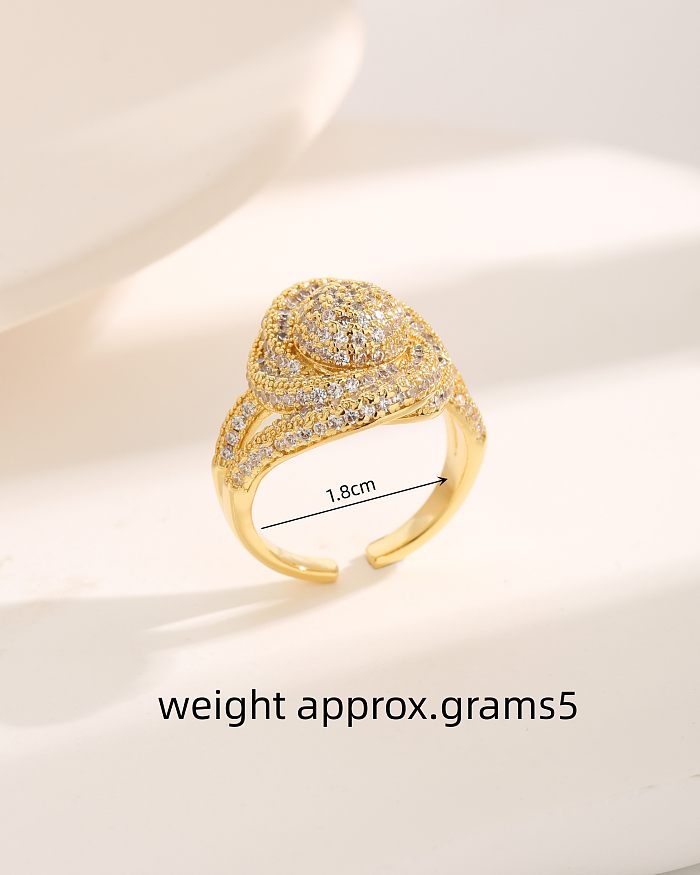 IG Style Sweet Rose Copper Plating Inlay Zircon 18K Gold Plated Open Rings