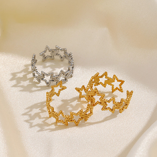 Pentagrama de estilo simples, chapeamento de aço inoxidável 18K, anéis abertos banhados a ouro