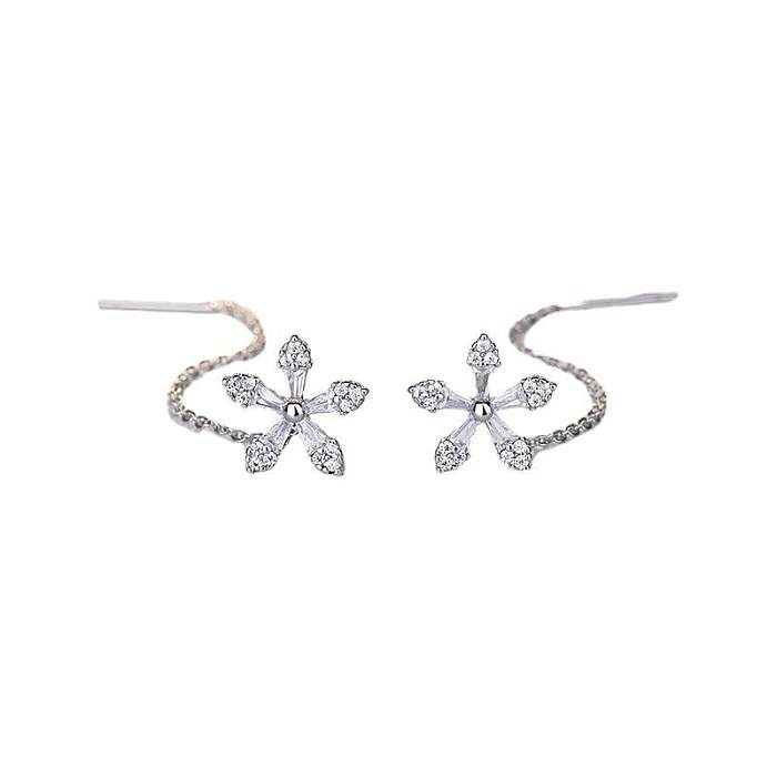 1 Pair IG Style Sweet Flower Plating Inlay Copper Zircon 14K Gold Plated Ear Line