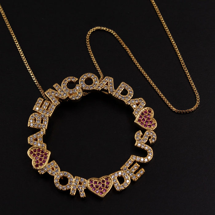 IG Style Simple Style Cool Style Letter Heart Shape Copper Plating Inlay Zircon Gold Plated Pendant Necklace