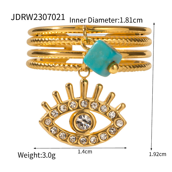 IG Style Devil'S Eye Stainless Steel Plating Inlay Turquoise Rhinestones 18K Gold Plated Open Rings