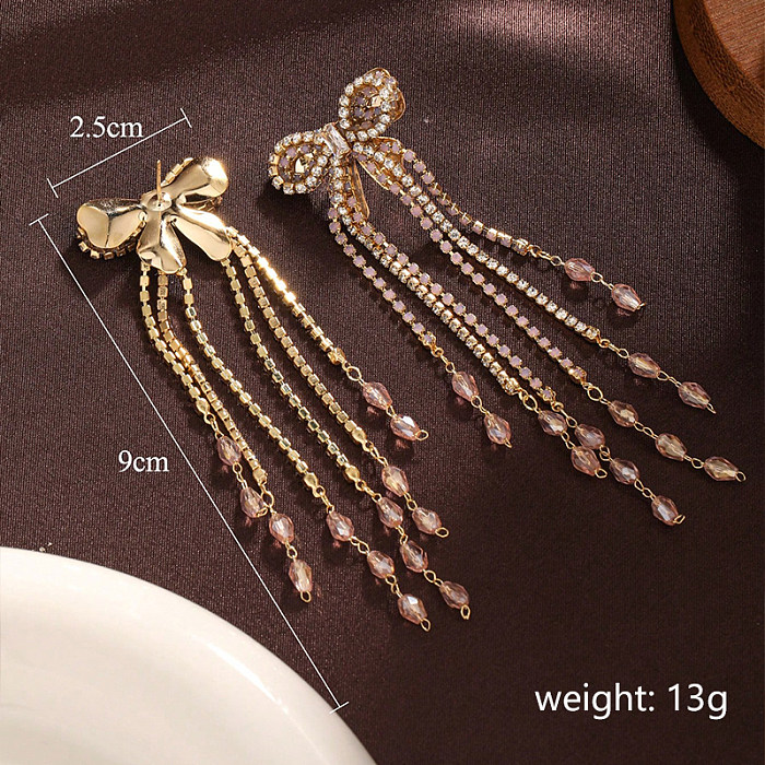Boucles d'oreilles en cuivre et Zircon, 1 paire, Streetwear doux, incrustation de nœud papillon, cristal artificiel