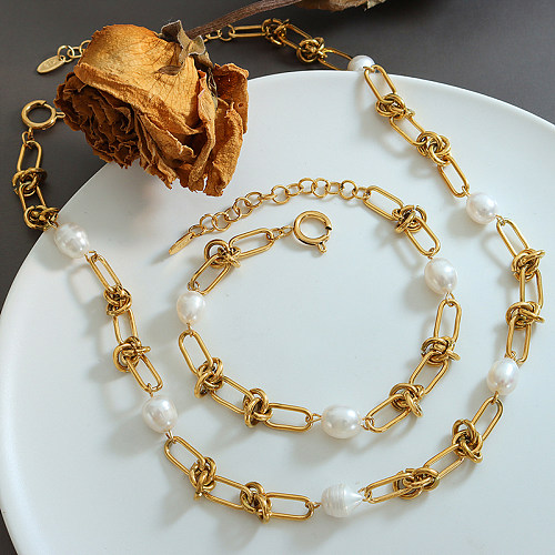 Collier de bracelets de perles en acier titane géométrique à la mode