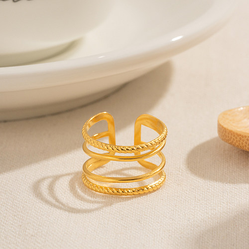 Anéis abertos banhados a ouro 18K de aço inoxidável de cor sólida estilo retro simples