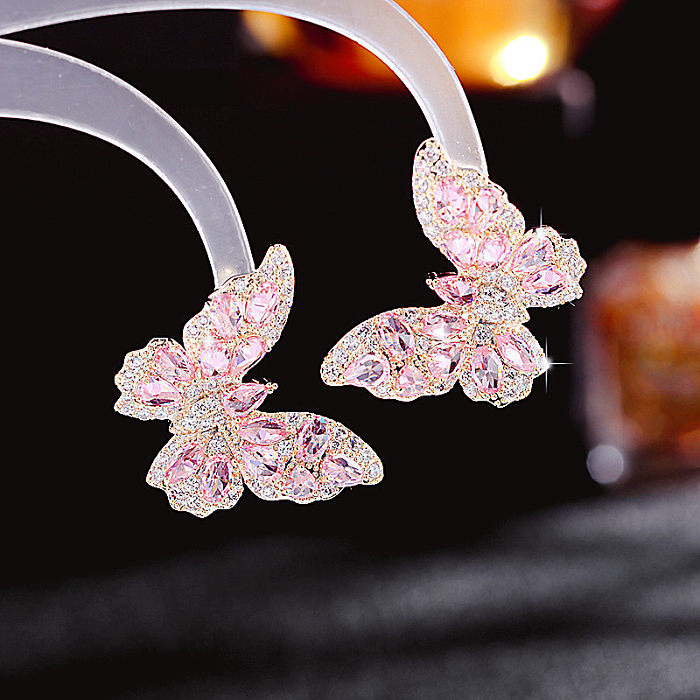 1 Pair Simple Style Butterfly Plating Inlay Copper Zircon Gold Plated Ear Studs