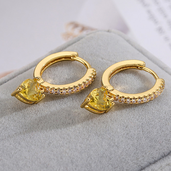 Aogu Fashion Light Extravagant Love Heart Zircon Earrings Female Copper Plated Real Gold Niche High-Grade All-Match Earrings Cross-Border Supply