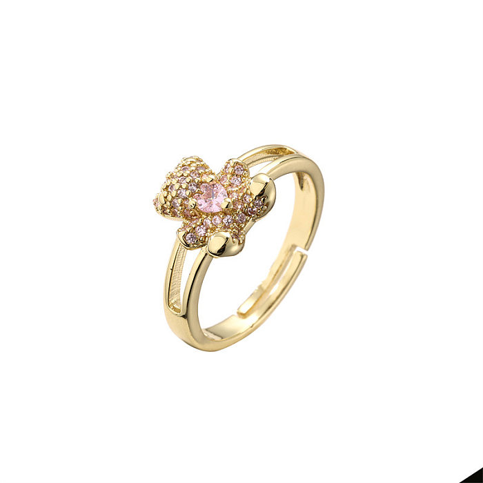 Luxuriöse offene Ringe mit Tierbär-Verkupferung, Inlay, Zirkon und vergoldet
