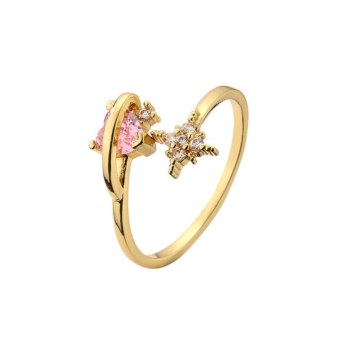 Fashion Star Oval Heart Shape Copper Gold Plated Zircon Open Ring 1 Piece