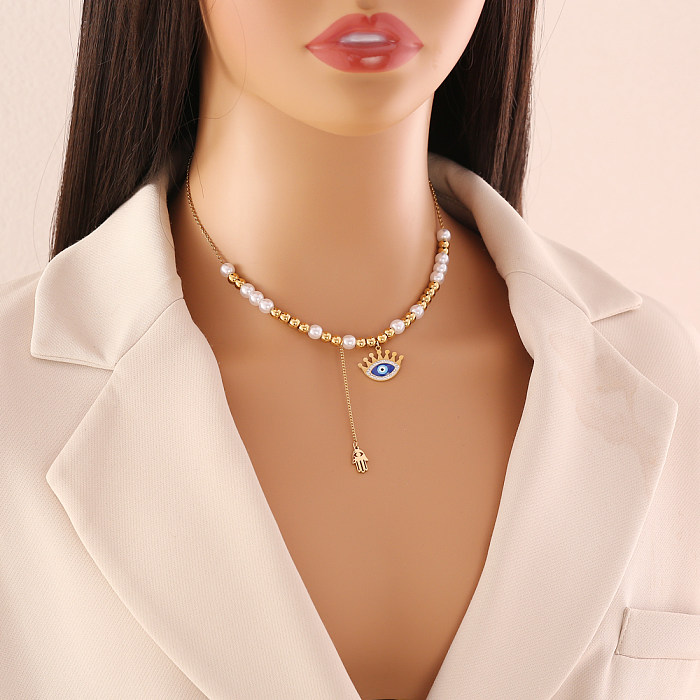 Retro Lady Devil'S Eye Stainless Steel Imitation Pearl Beaded Plating Bracelets Earrings Necklace