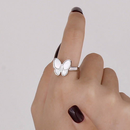 Fashion Butterfly Stainless Steel Polishing Inlay Shell Zircon Rings 1 Piece