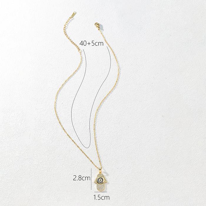 Fashion Devil'S Eye Palm Copper Chain Inlay Zircon Pendant Necklace 1 Piece